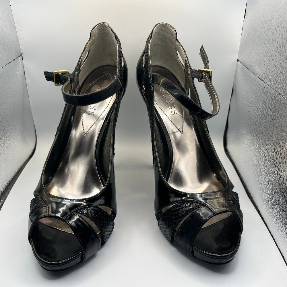 Guess Black Strappy Peep-Toe Platform Heels – Women’s 9.5